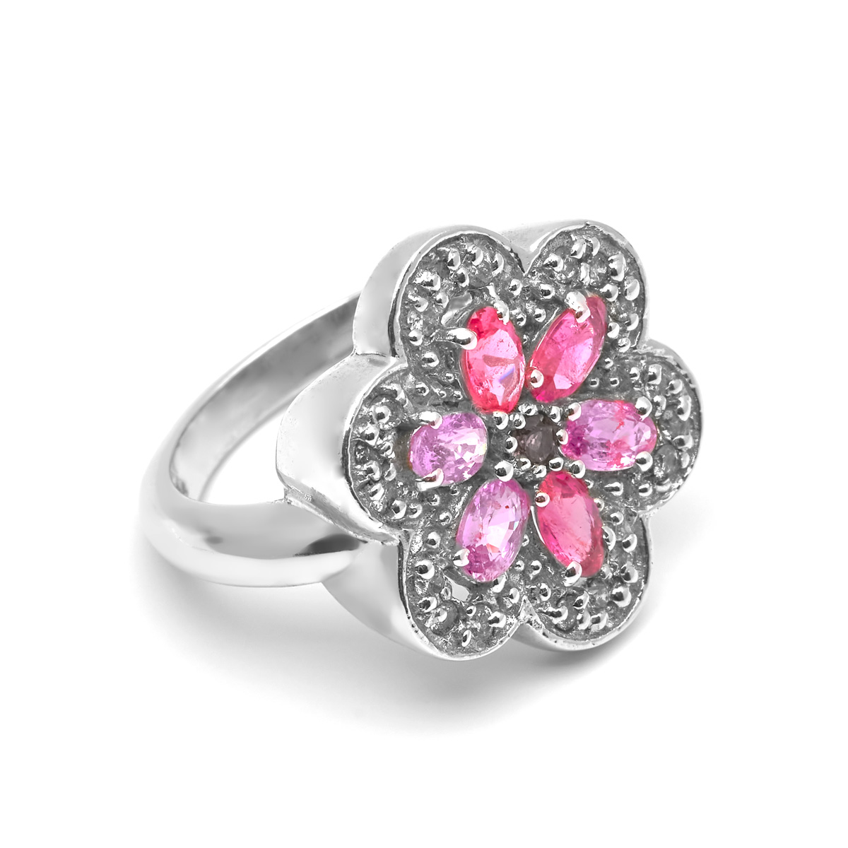 Bague tourmaline rose, diamant argent Isabella